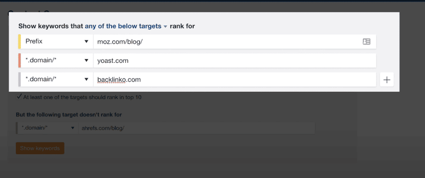 adding the competitors using Ahrefs to do a content gap analysis 