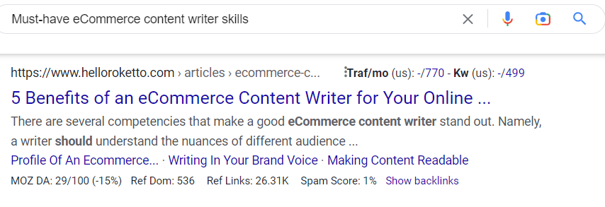 A screenshot of how to use Google search results to curate content
