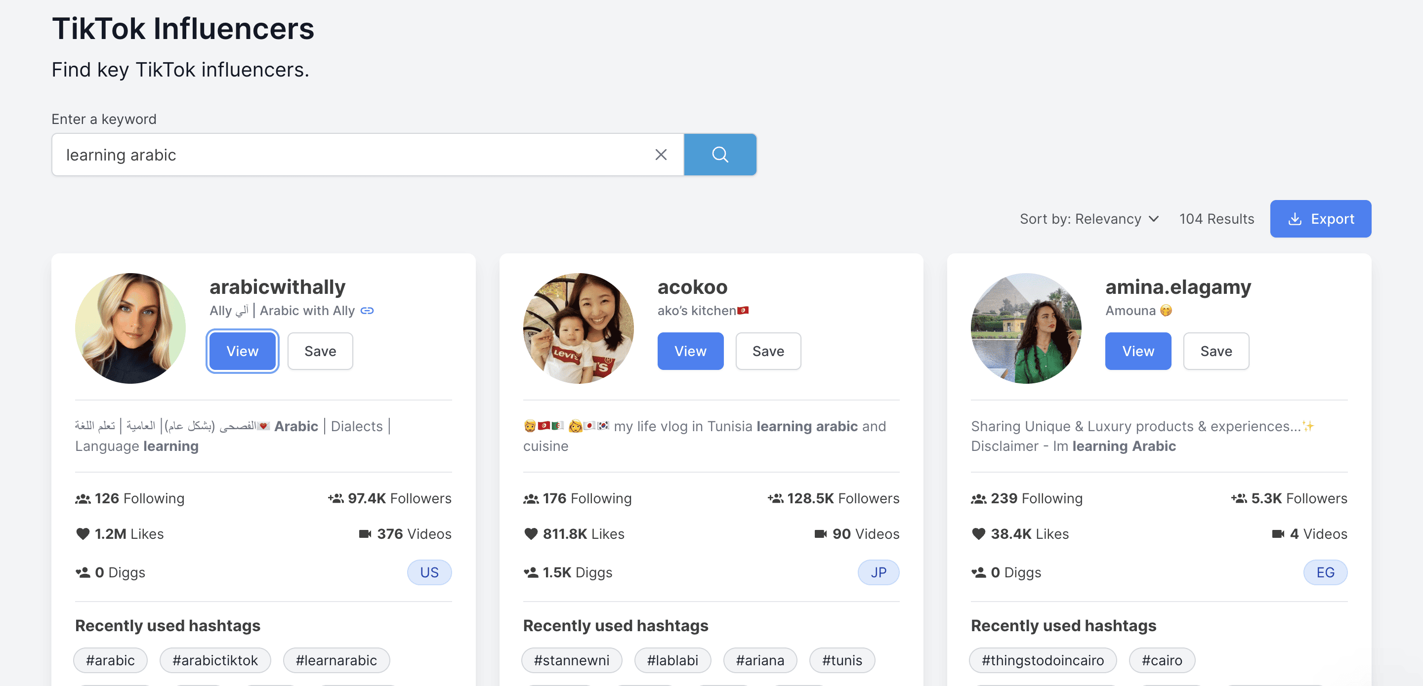 A group of key TikTok influencers in the topic we _learning Arabic_entered 