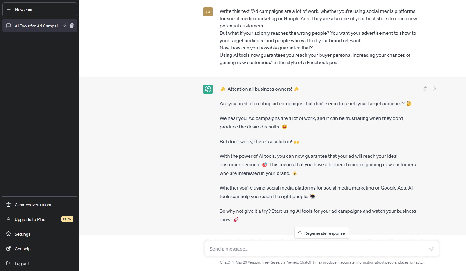 CharGPT prompt in style of Facebook post