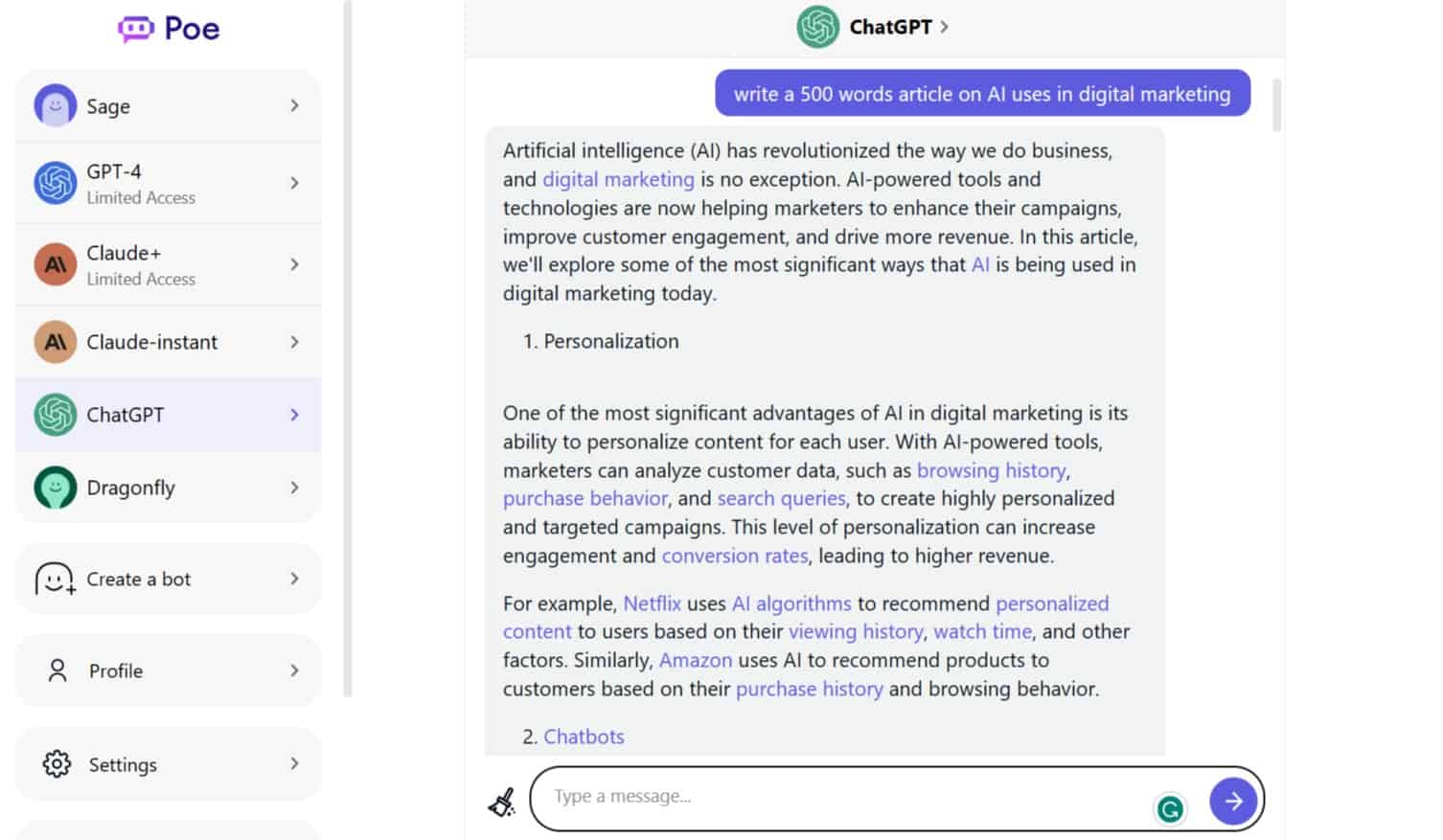 ChatGPT-SEO Prompt about using AI in Digital Marketing