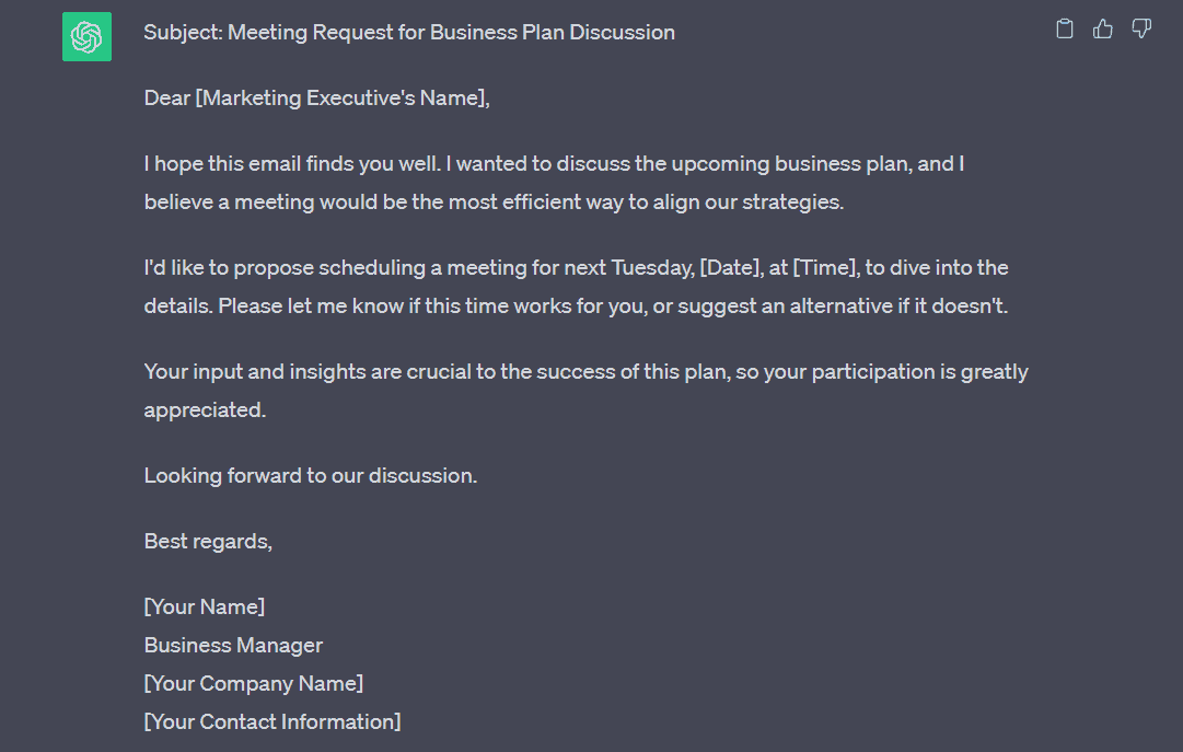 Email output for ChatGPT prompt