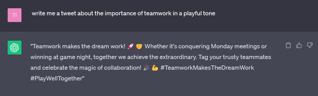 Example of ChatGPT prompt for a tweet