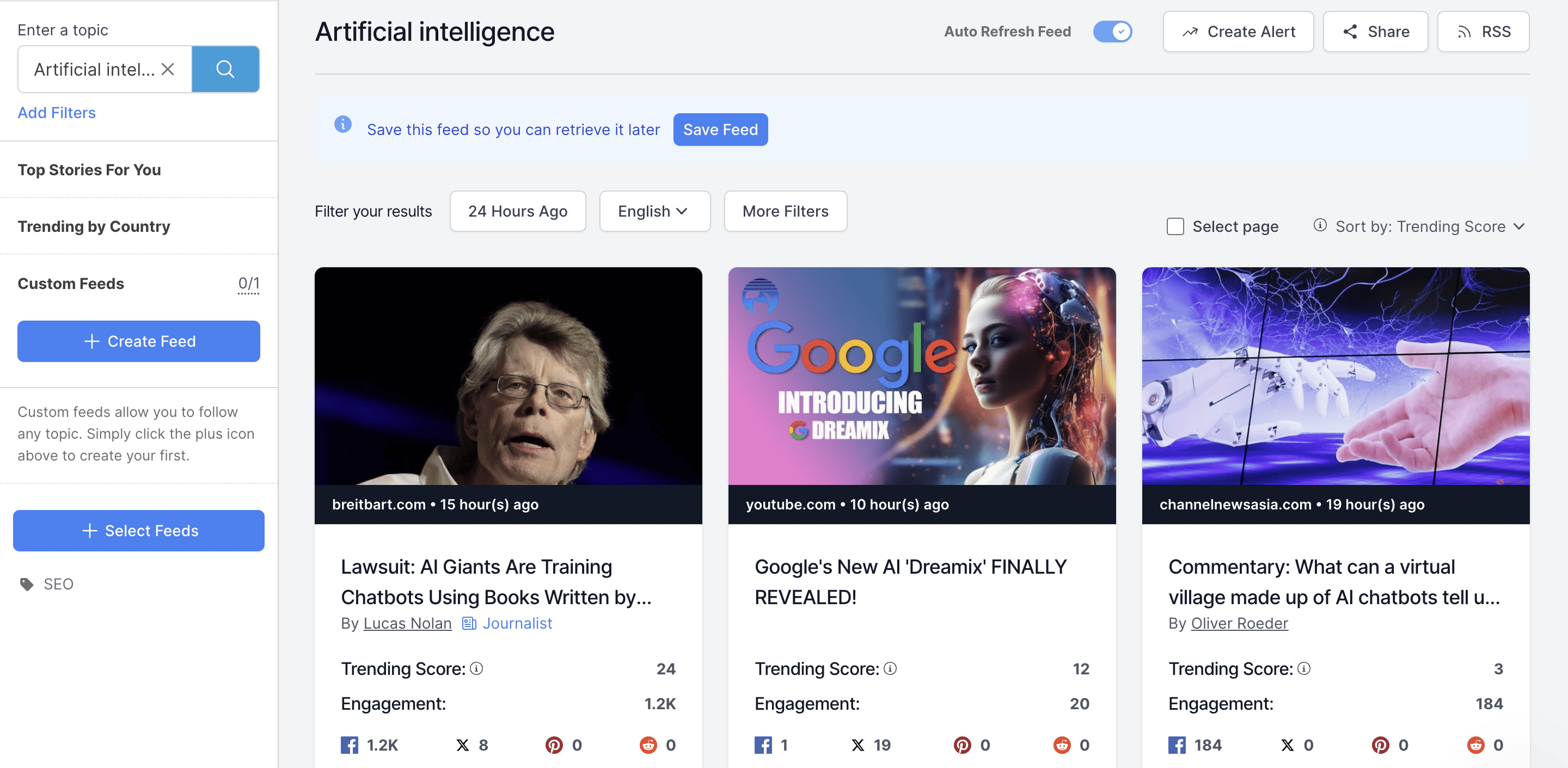 Explanation of how the Trending Feeds feature works when you input a certain topic