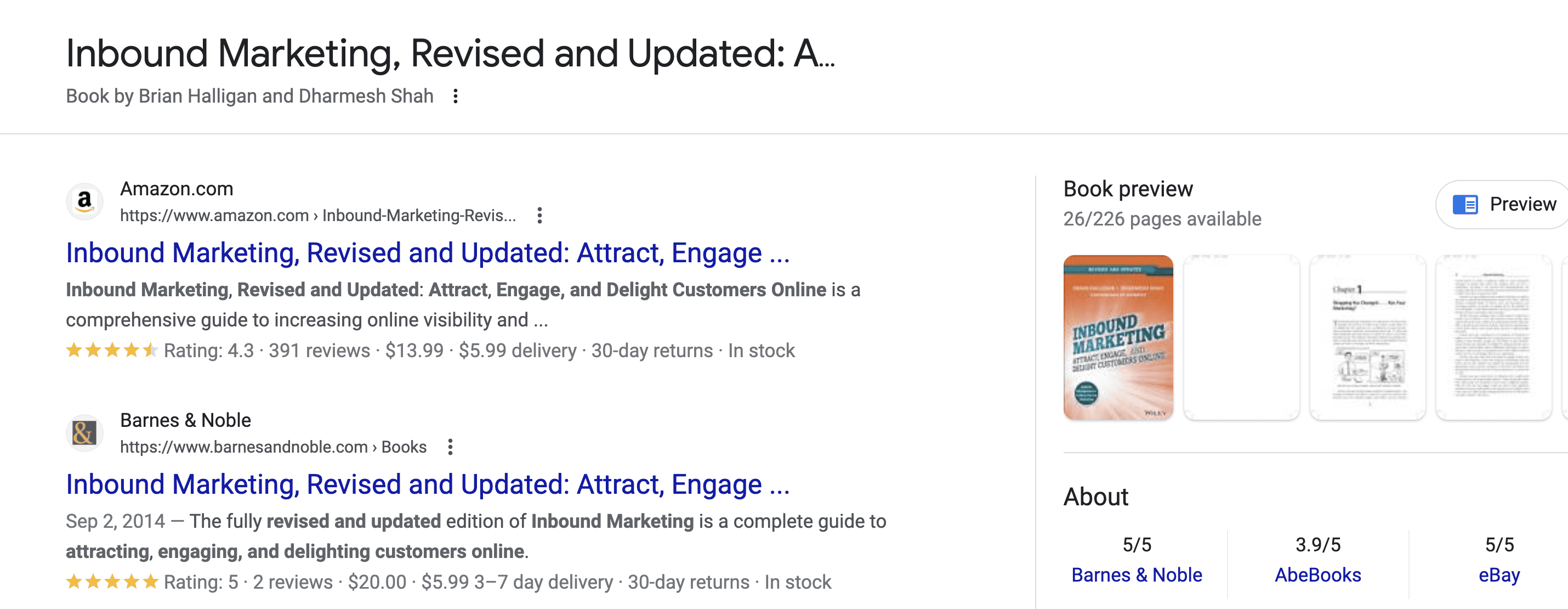 Inbound Marketing Book displayed as a book rich result.