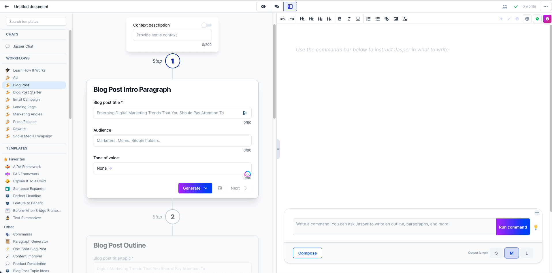 Jasper Blog Post Workflow