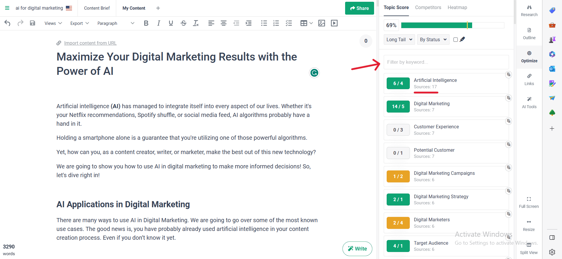 how to search for a keyword if it worth targeting 