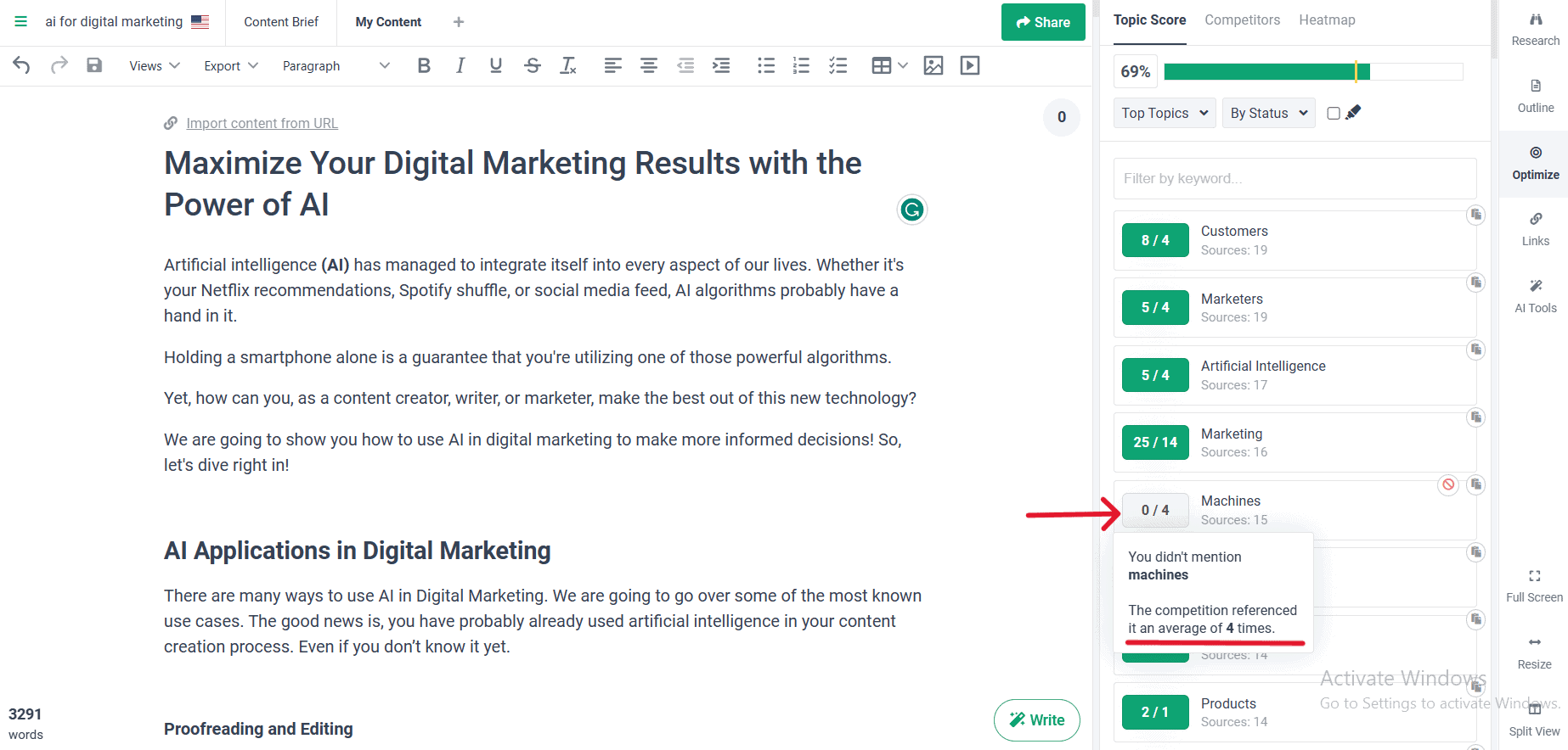 grey titles shown indicates that you haven't cover a topic while your competitor covers it 