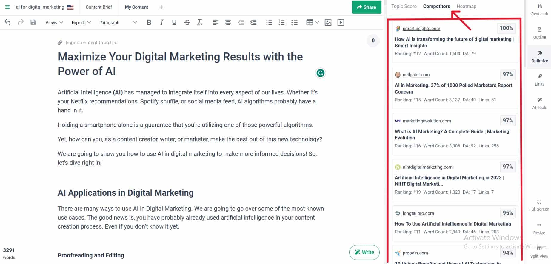 Competitors tab and how to access it shown in a screenshot 
