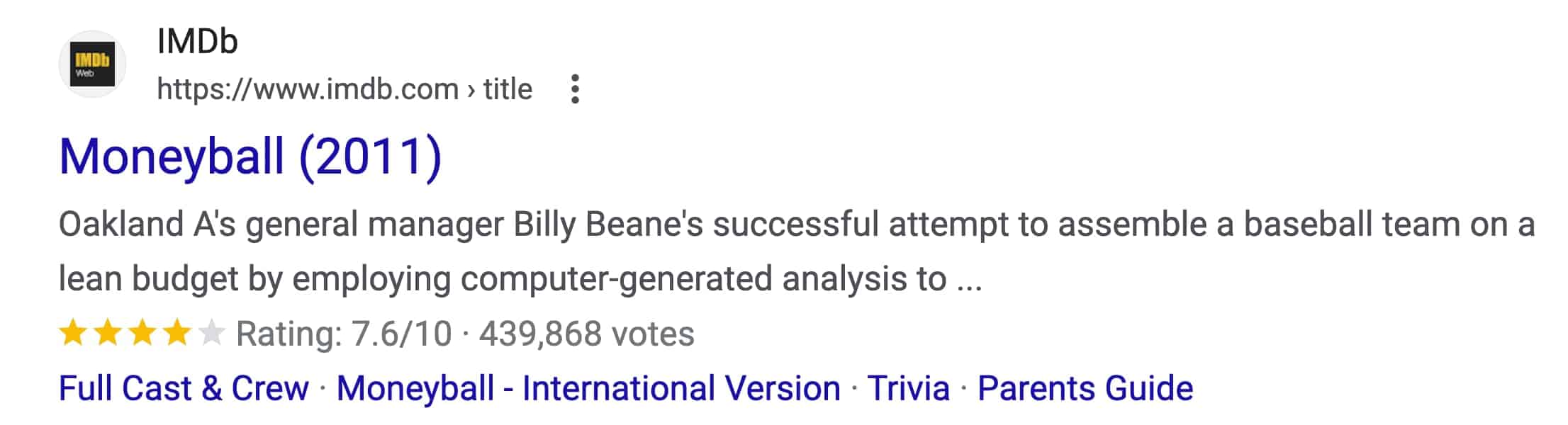 Rating and review for Moneyball Movie