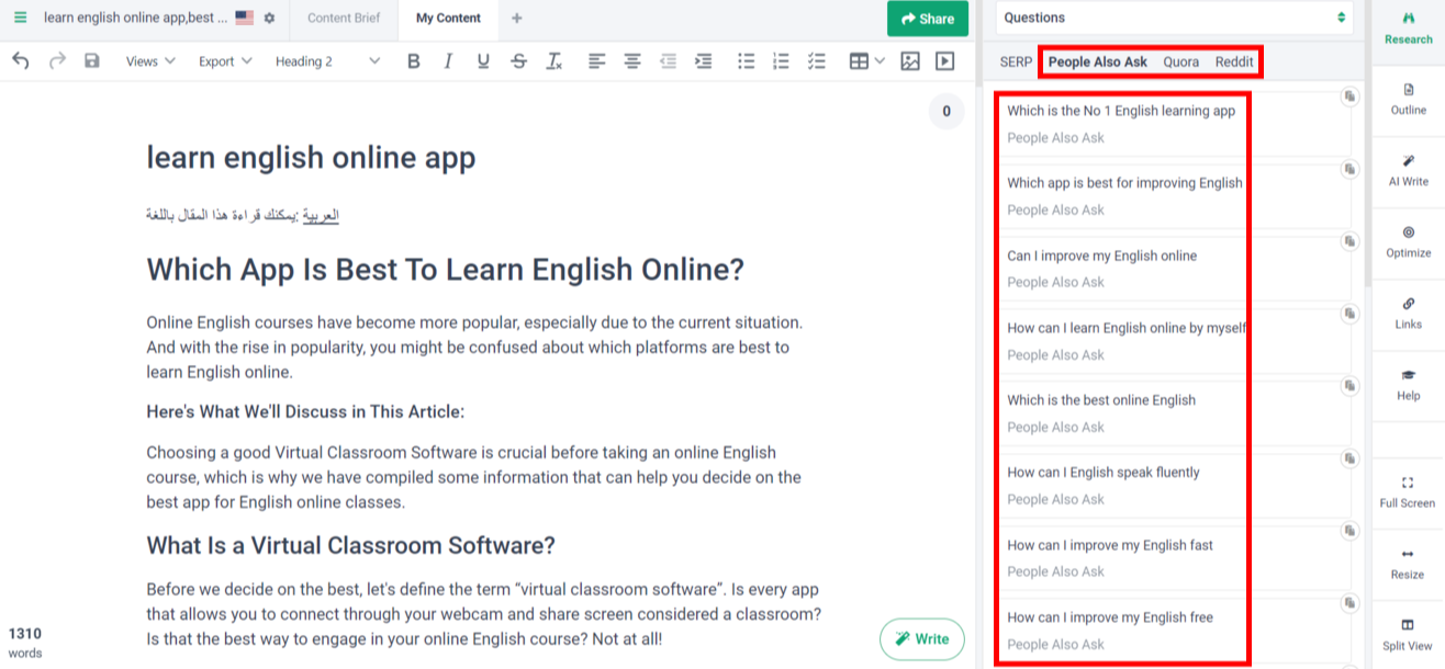 how to discover question gaps using Frase.io.