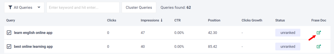  how to create a Doc. using Frase.io shown in a screenshot 