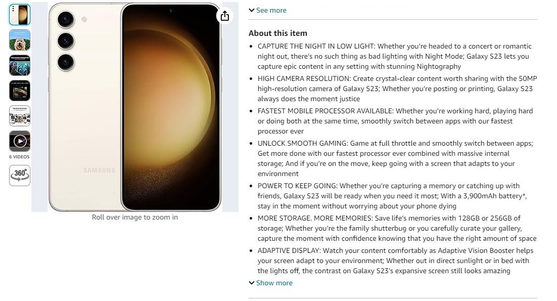 Screenshot from Amazon Website shows example of FAB framework 