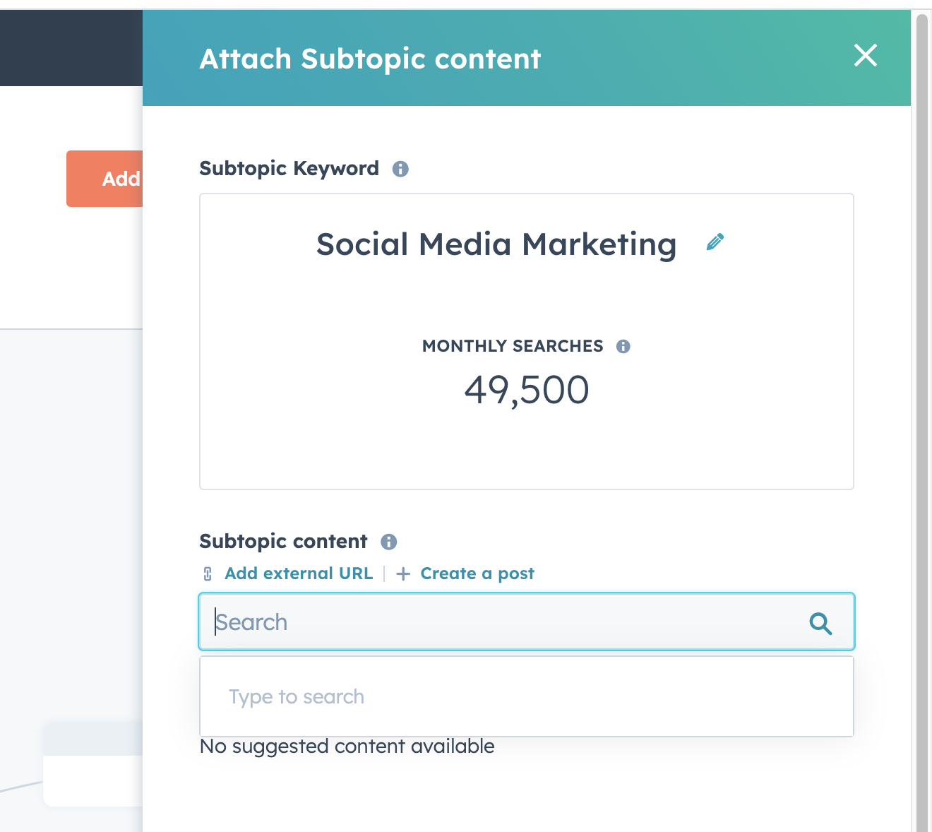 A screenshot showing how to link a piece of content for your website on Hubspot's topic cluster tool 