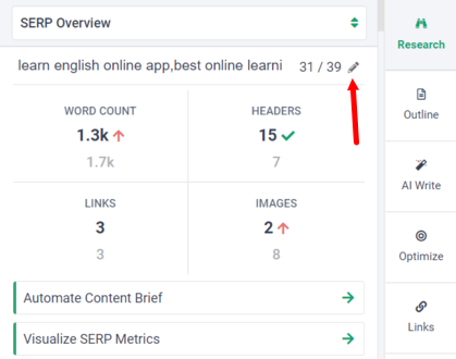  how to filter your research using Frase.io representing in a screenshot 