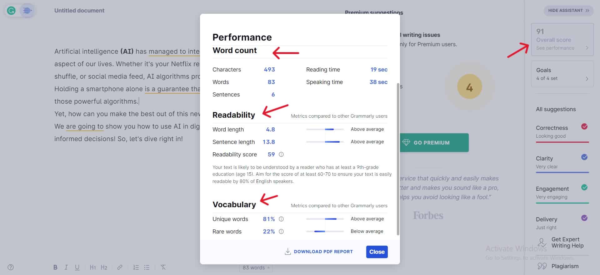 Grammarly Performance Report