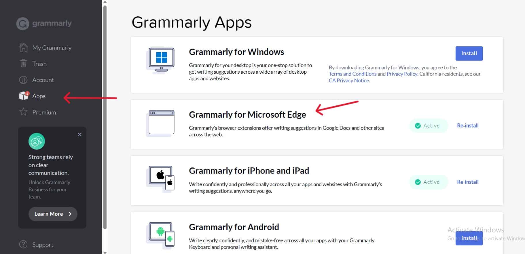 Grammarly available apps