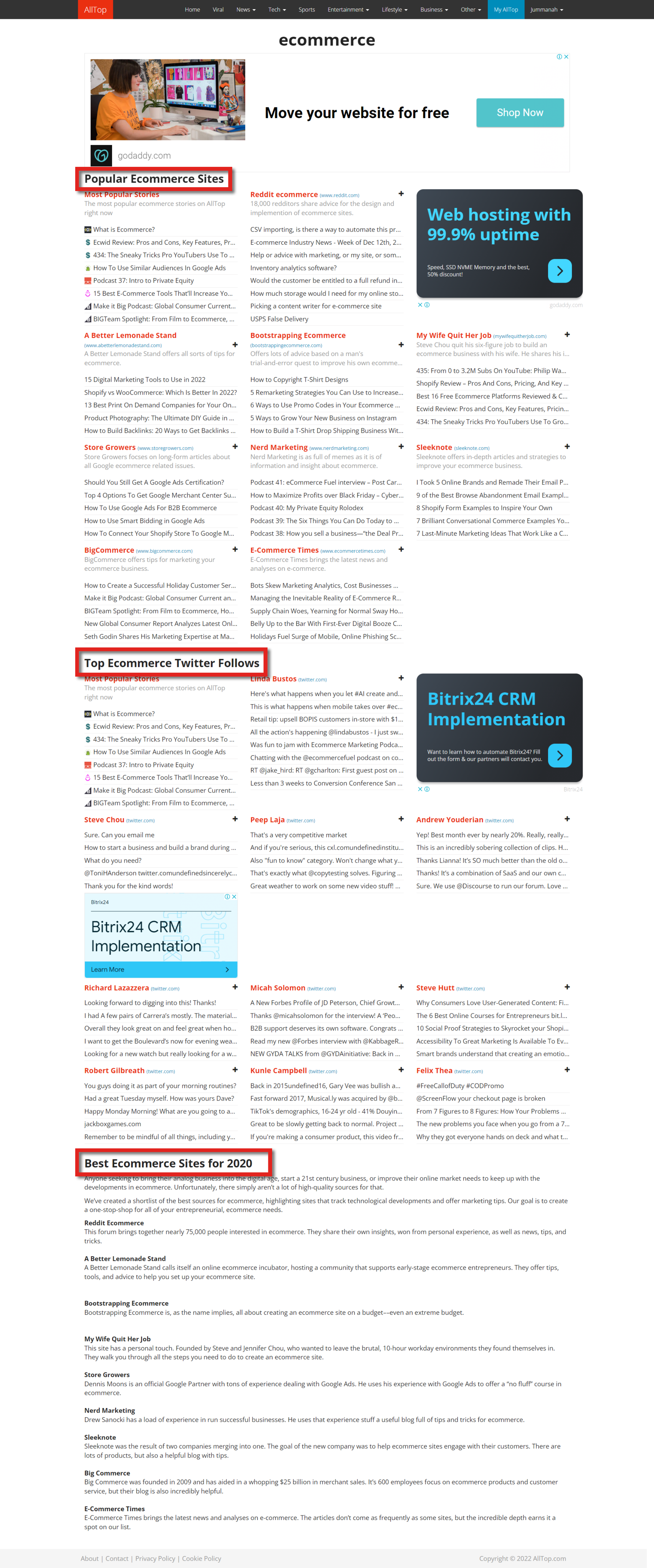 A screenshot of how to navigate through eCommerce category to research suitable eCommerce topics for content curation